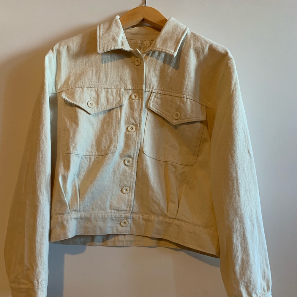 Beige denim bomber jacket